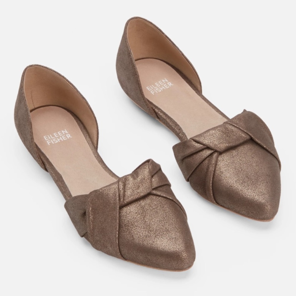 Eileen Fisher D’Orsay graphite fuller suede slip on pointed toe 8 knot flats